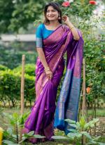 Katan Silk Purple Festival Wear Weaving Saree
